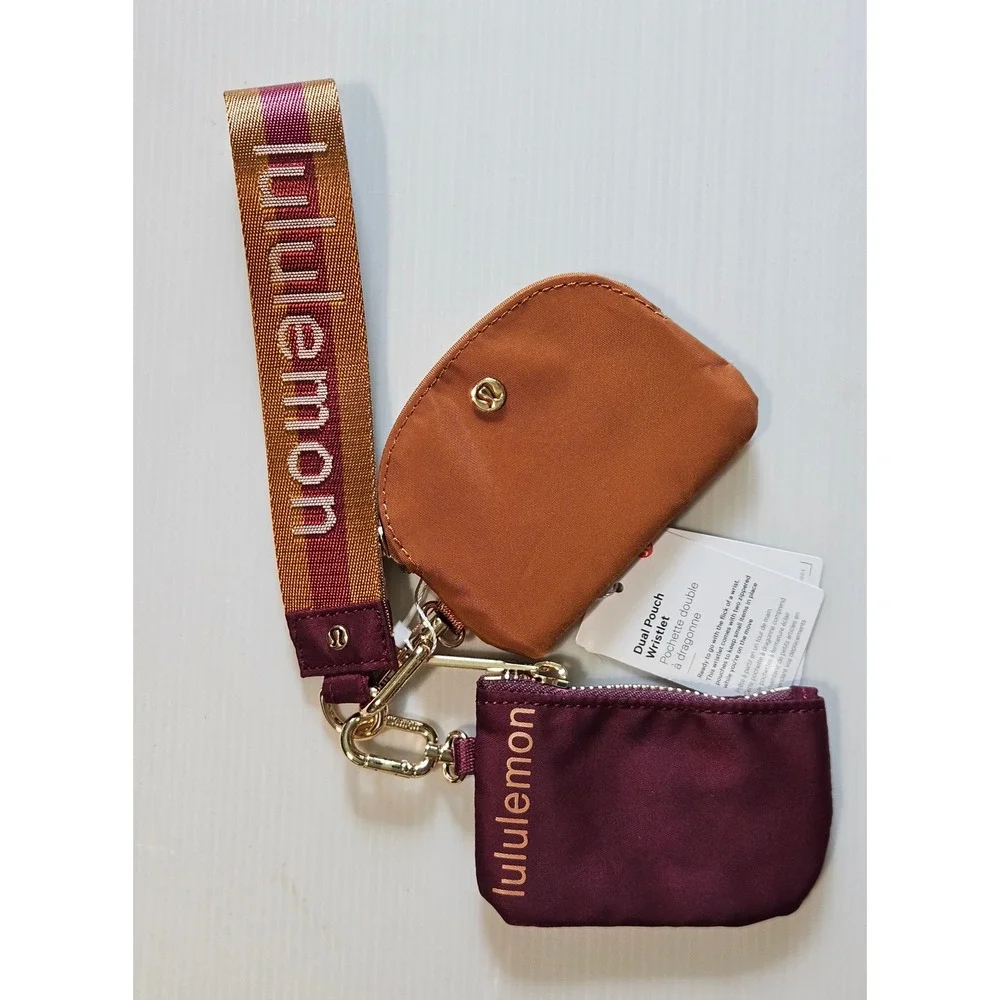 Lululemon Dual Pouch‎ Wristlet Burnt Orange Maroon New NWT Bag Keychain Wallet
